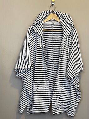 aerie Navy & White Striped Hooded Open Beach Cover Up/ Sweater